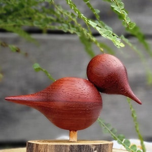Red Padauk Hand Turned Wooden Bird, Wood Bird image 1