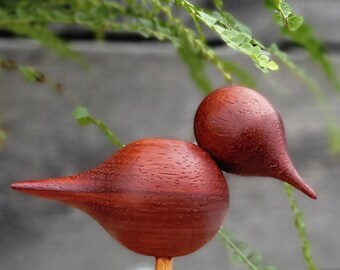 Red Padauk Hand Turned Wooden Bird, Wood Bird