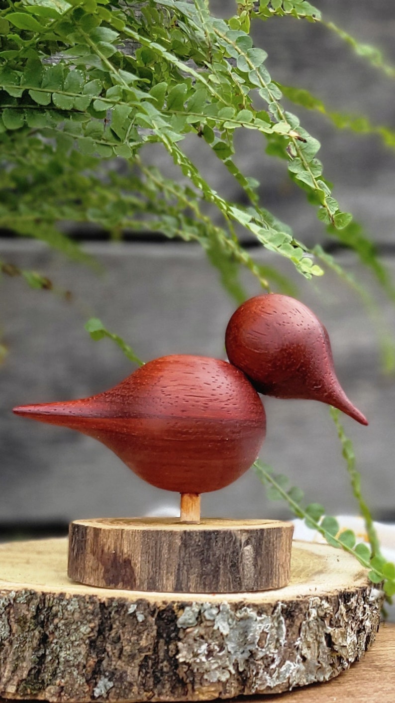 Red Padauk Hand Turned Wooden Bird, Wood Bird image 1