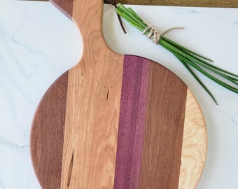 10" Walnut, Cherry, Purple Heart, Maple Handled Petite Wood Cutting Board, Cheese boards,Charcuterie board Wedding/Housewarming/Realtor Gift