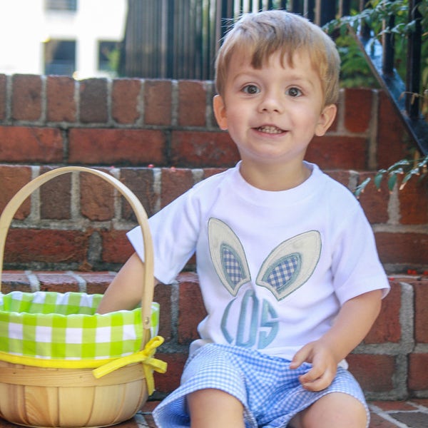Monogrammed Bunny Shirt - Boys Easter Bunny Ears T-Shirt - Toddler Boy Initial Bunny Rabbit Tee - Boy Easter Outfit - Personalized Easter