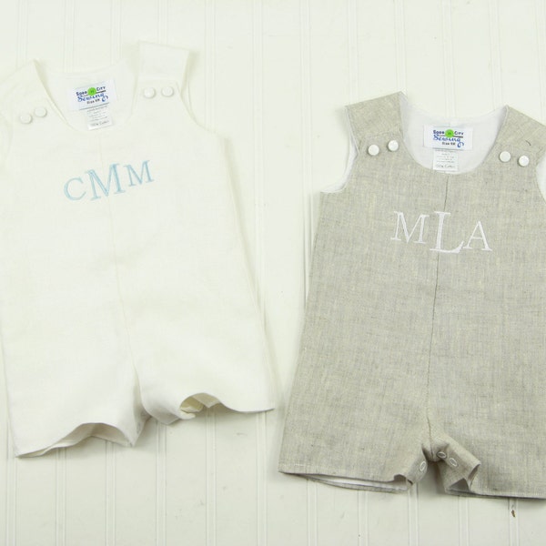 Christening Suit for Boys - Linen Romper for Baby Boy - Christening Outfit for Boy - White Linen Dedication Romper - Monogrammed Christening