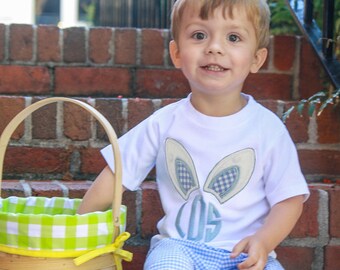 Monogrammed Bunny Shirt - Boys Easter Bunny Ears T-Shirt - Toddler Boy Initial Bunny Rabbit Tee - Boy Easter Outfit - Personalized Easter