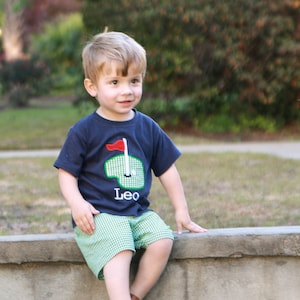 Toddler Boys Clothes Toddler Golf Outfit Boys Golf Outfit Kids Appliqued T-Shirt Green Gingham Shorts Boy Toddler Summer Clothes image 1