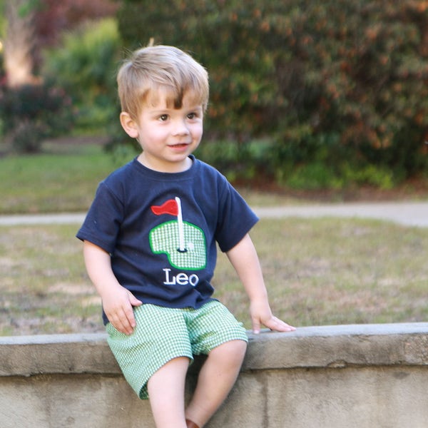 Toddler Boys Clothes - Toddler Golf Outfit - Boys Golf Outfit - Kids Appliqued T-Shirt - Green Gingham Shorts - Boy Toddler Summer Clothes