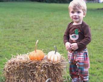 Fall Baby Boy Clothes - Baby Fall Outfit - Patchwork Plaid Pants - Mallard Duck Shirt - Baby Fall Plaid Pants Set - Thanksgiving Clothes