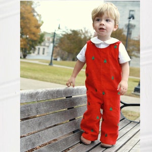Baby Boy Christmas Overalls Newborn 3 6 Month Longalls Embroidered Red ...