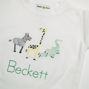 Boys Shorts Outfits - Zoo Animals T-Shirt - Toddler Boy Shorts - Green Gingham Shorts - Swirly Animal Embroidered Shirt - Toddler Shirts Boy