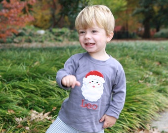 Toddler Santa Claus T-Shirt - Kids Santa Shirt - Grey Winter Clothes - Gingham Pants Outfit for Boys - Toddler Boy Christmas Outfit Set Boy