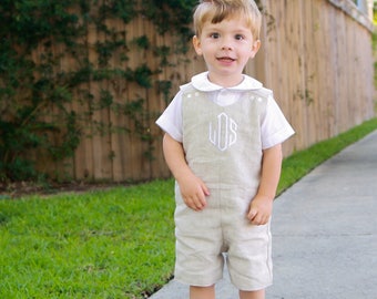 Baby Boy Wedding Outfit - Linen Shortall for Boys - Toddler Boy Romper - Boys Jon Jon Romper - Boys Linen Romper - Monogrammed Easter Outfit