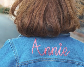 Personalized Little Girls Jean Jacket - Toddler Girls Chain Stitch Name Denim Jacket - 90s Embroidered Cool Baby Shower or Birthday Gift