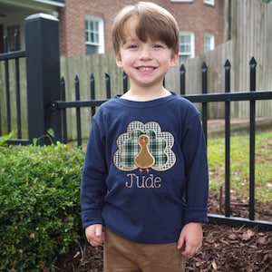 Boys Fall Turkey Outfit - Camel Brown Corduroy Pants and Appliqued Turkey Shirt, Personalized with Name for Toddler or Baby Boys
