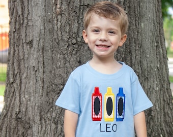Boys First Day of School Shirt - Embroidered Crayons Back to PreSchool Outfit - Monogrammed 1st Day of Kindergarten - Appliqued Tee Shorts