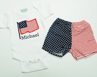 4th of July Outfit - American Flag Shorts - Patriotic Outfit - Fourth of July Outfit - Fourth of July Baby - Patriotic Shirt - Flag Outfit