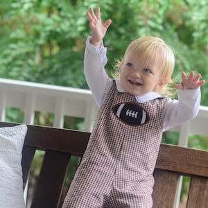 Football Outfit for Boys - Baby Fall Longall - Boys Gingham Romper - Fall Football Clothes - Baby Gift for Football Fan - Boys Overalls Fall