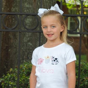 Personalized Farm Animal Outfit - Embroidered Pig Cow & Chick Shirt with Yellow Gingham Ruffle Shorts