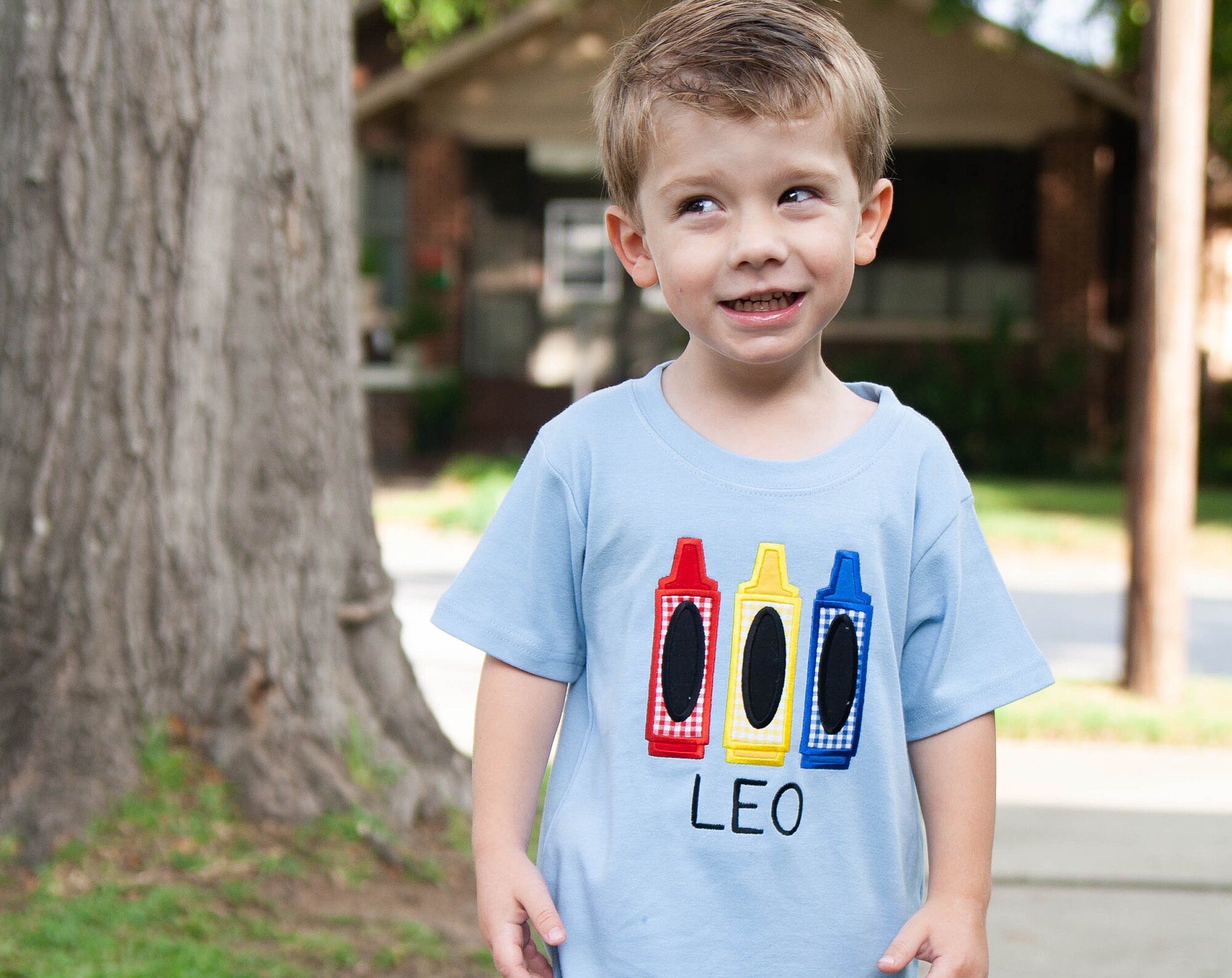 Boys First Day of School Shirt - Embroidered Crayons Back to PreSchool Outfit