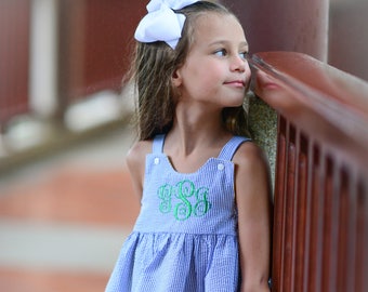 Monogrammed Girls Seersucker Dress - Blue Seersucker Dress - Newborn Dress - Baby Girl Clothes - Monogram Dress - Seersucker Girls Dresses