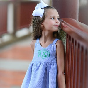 Monogrammed Girls Seersucker Dress - Blue Seersucker Dress - Newborn Dress - Baby Girl Clothes - Monogram Dress - Seersucker Girls Dresses