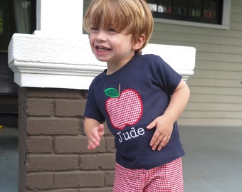 Boys Back to School Outfit - Apple Applique Shirt - First Day of Preschool T-shirt - 1st Day of PreK Bodysuit - Monogrammed Back to School