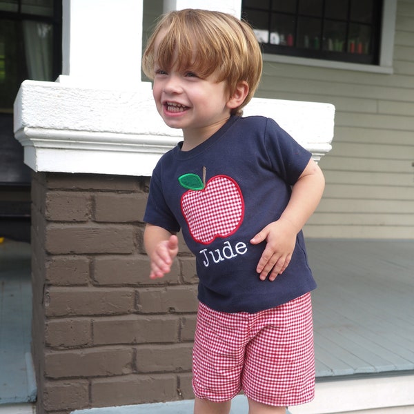 Jongens Terug naar School Outfit - Apple Applique Shirt - Eerste dag van de kleuterschool T-shirt - 1e dag van PreK Bodysuit - Monogrammed Back to School