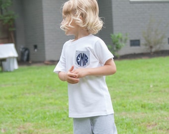 Monogrammed Pocket Tee - Grey Gingham Shorts with Matching Personalized Pocket Shirt