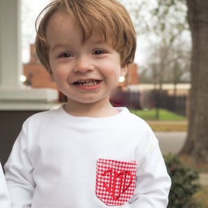 Personalized Heart Shaped Initial Pocket Tee Shirt - Monogrammed Preppy Valentine's Day Outfit - Little Boys Valentines Pants and Shirt Set