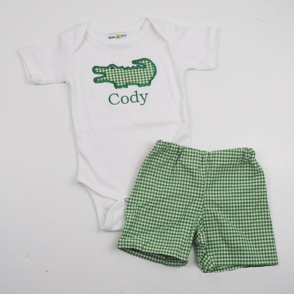 Baby Boy Outfit - Boys Shorts - Gingham Shorts - Alligator Shirt - Summer Shorts Outfit - Baby Boy Clothes - Toddler Boy Clothes - Gator