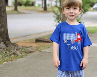 Boy Applique Shirt - Toddler Monogram Shirt - Semi Truck Applique Tee - Big Rig Birthday Monogrammed Shirt - Little Boy Clothes Personalized