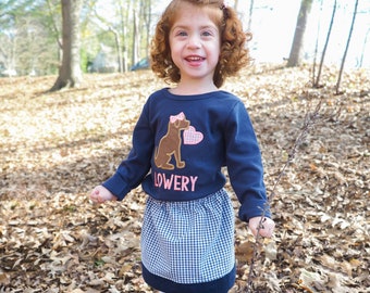 Girls Valentine's Day Shirt - Personalized Valentines Day Appliqued Tee with Gingham Skirt - Puppy Dog with Heart T-Shirt for Toddler Girls