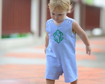 Seersucker Outfit - Boys Shortall - Summer Baby Clothes - Coming Home Outfit - Boys Seersucker Romper - Boys Romper - Monogrammed Jon Jon