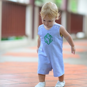 Seersucker Outfit - Boys Shortall - Summer Baby Clothes - Coming Home Outfit - Boys Seersucker Romper - Boys Romper - Monogrammed Jon Jon