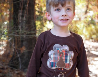 Thanksgiving Outfit - Toddler Boys Thanksgiving Turkey Outfit - Thanksgiving Shirt for Boy - Brown Gingham Pants- Fall Childrens Outfit