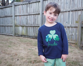 Tenue de Saint-Patrick pour garçon - Chemise verte avec appliqués en zigzag trèfle et pantalon vichy vert pour la Saint-Patrick