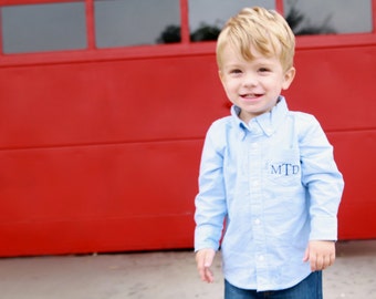 Boys Monogram Button Up Shirt - Ring Bearer or Wedding Guest Shirt for Toddler or Baby Boys, Personalized Oxford Shirt for Easter
