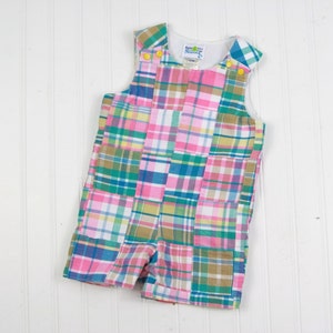 Preppy Boy Outfit Baby Boy Patchwork Plaid Outfit Madras Plaid Baby Outfit Boys Shortall Pink Baby Boy Romper Boys Summer Jon Jon 画像 1