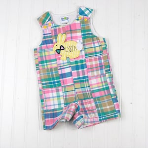 Kleinkind Jungen Ostern Outfit - Madras Karierter Shortall für Jungen - Preppy Osterstrampler - Osterhasen Outfit - Jungen Ostern Jon Jon - Baby JonJon