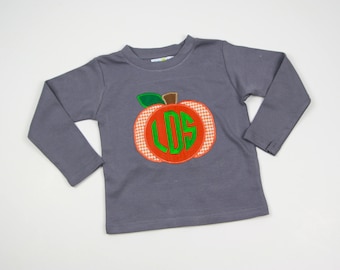 Toddler Pumpkin Monogram Shirt  - Boys Pumpkin Tee - Boys Initial Shirt for Fall - Fall Pumpkin T-Shirt - Personalized Pumpkin Grey Top