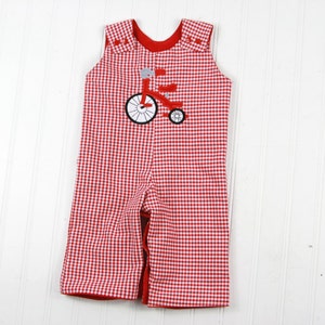 Boys Gingham Overalls Toddler Boy Tricycle Outfit Boys Trike Applique Romper Traditional Boys Clothes Classic Baby Boys Longalls image 4