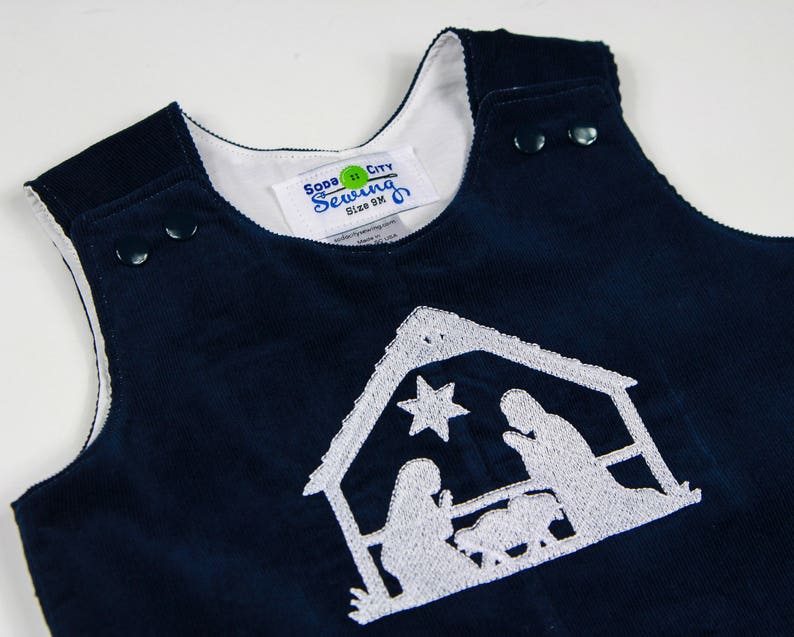 Anavini Boys Royal Blue Corduroy Smocked Nativity Manger Longall main image 1