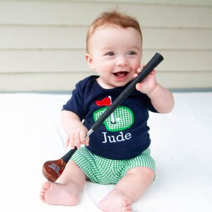 Monogrammed Golf Applique Shirt and Shorts for Baby Boys - Great Gift for Golfer's New Baby!