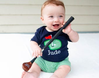 Monogrammed Golf Applique Shirt and Shorts for Baby Boys - Great Gift for Golfer's New Baby!