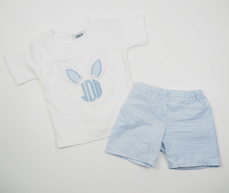 Camiseta con monograma de conejito - Camiseta con orejas de conejito de Pascua para niños - Camiseta con inicial de conejito para niño pequeño - Traje de Pascua para niño - Pascua personalizada imagen 3