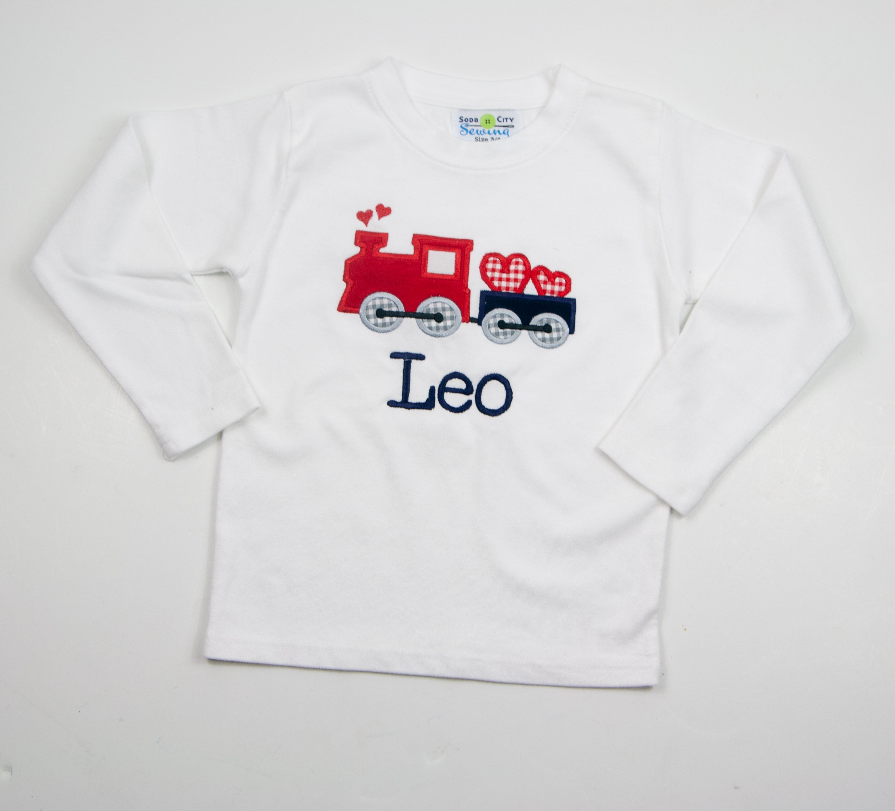 Valentine&#39;s Day Train Shirt - Toddler Boy Valentines Outfit - Personalized Train Hearts Applique Tee - Navy Corduroy Pants - Monogrammed