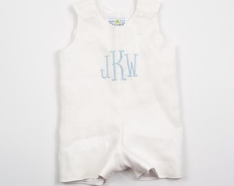 White Linen Baptism Romper - Boys Dedication Outfit - Toddler Boy Christening Clothes - Personalized Baptism - Little Boy Baptism Shortall