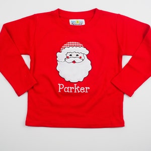 Toddler Boy Christmas Outfit - Red Santa Claus Shirt - Santa Christmas Applique - Santa Baby Tee - Baby Boy Santa Shirt - Red Gingham Pants image 5