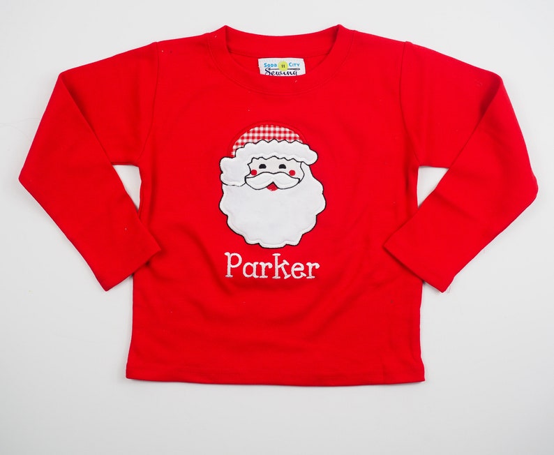 Toddler Boy Christmas Outfit - Red Santa Claus Shirt - Santa Christmas Applique - Santa Baby Tee - Baby Boy Santa Shirt - Red Gingham Pants image 5