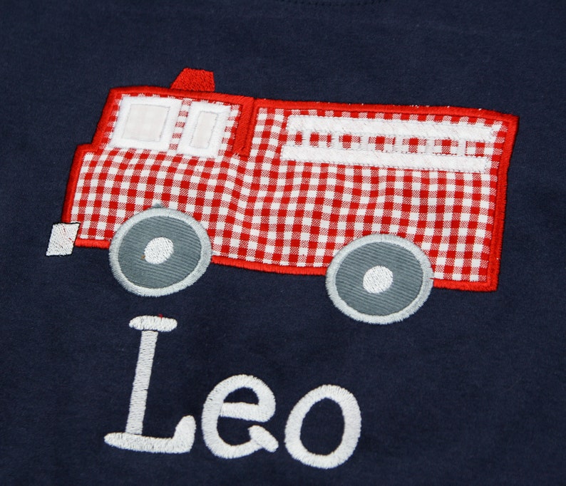 Personalized Shirt for Boys Fire Truck Shirt & Red Gingham Shorts Set Fire Truck Applique Tee Toddler Boy Clothes Little Boy Outfits image 4