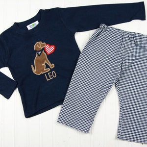 Toddler Valentines Outfit - Boys Valentines Day T-Shirt - Navy Puppy Dog Shirt for Boys - Valentine Outfit for Boys - Boys Clothing Boutique