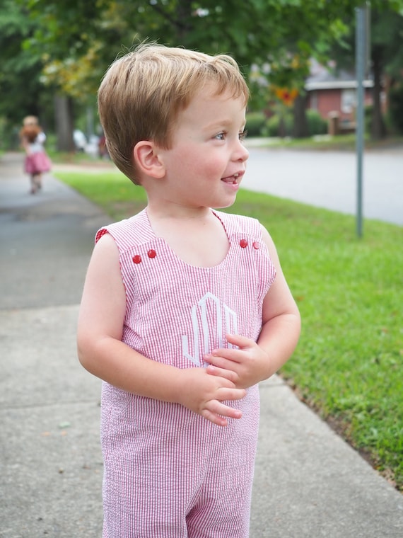 Seersucker Outfit Boys Shortall Summer Baby Clothes 